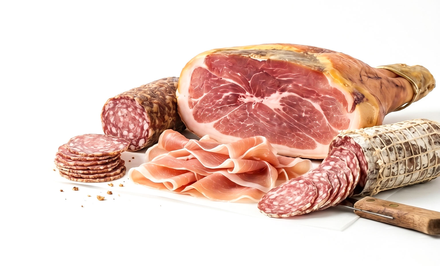 Une assiette de charcuterie avec jambon et saucissons italiens.